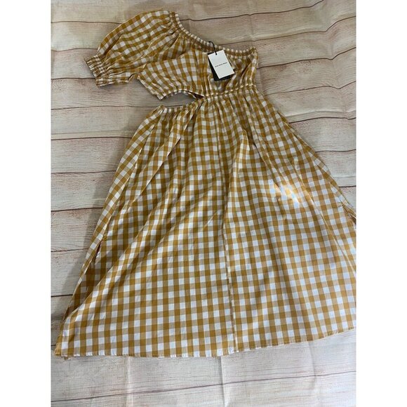 NWT Who what Wear Women's Yellow Gingham One Shoulder Midi Dress - Large - Picture 10 of 14